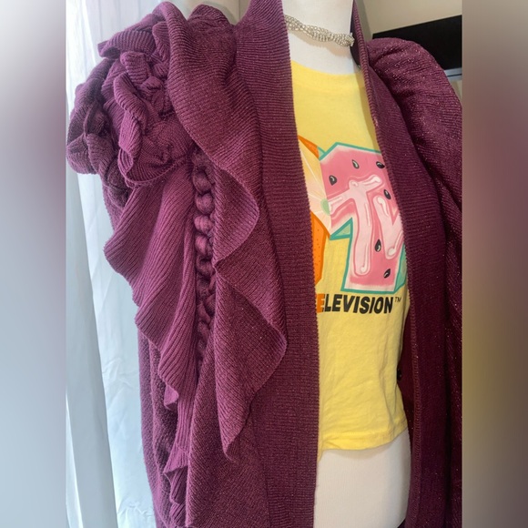 ✨🍇 Timeless Boho Elegance: Vintage Plum Sparkle Cardigan 🍇✨ - Picture 5 of 11